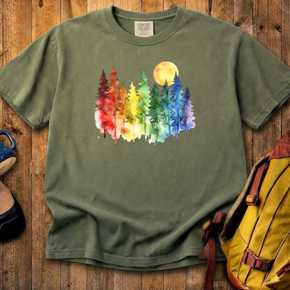 Watercolor Rainbow Forest Cotton T-Shirt