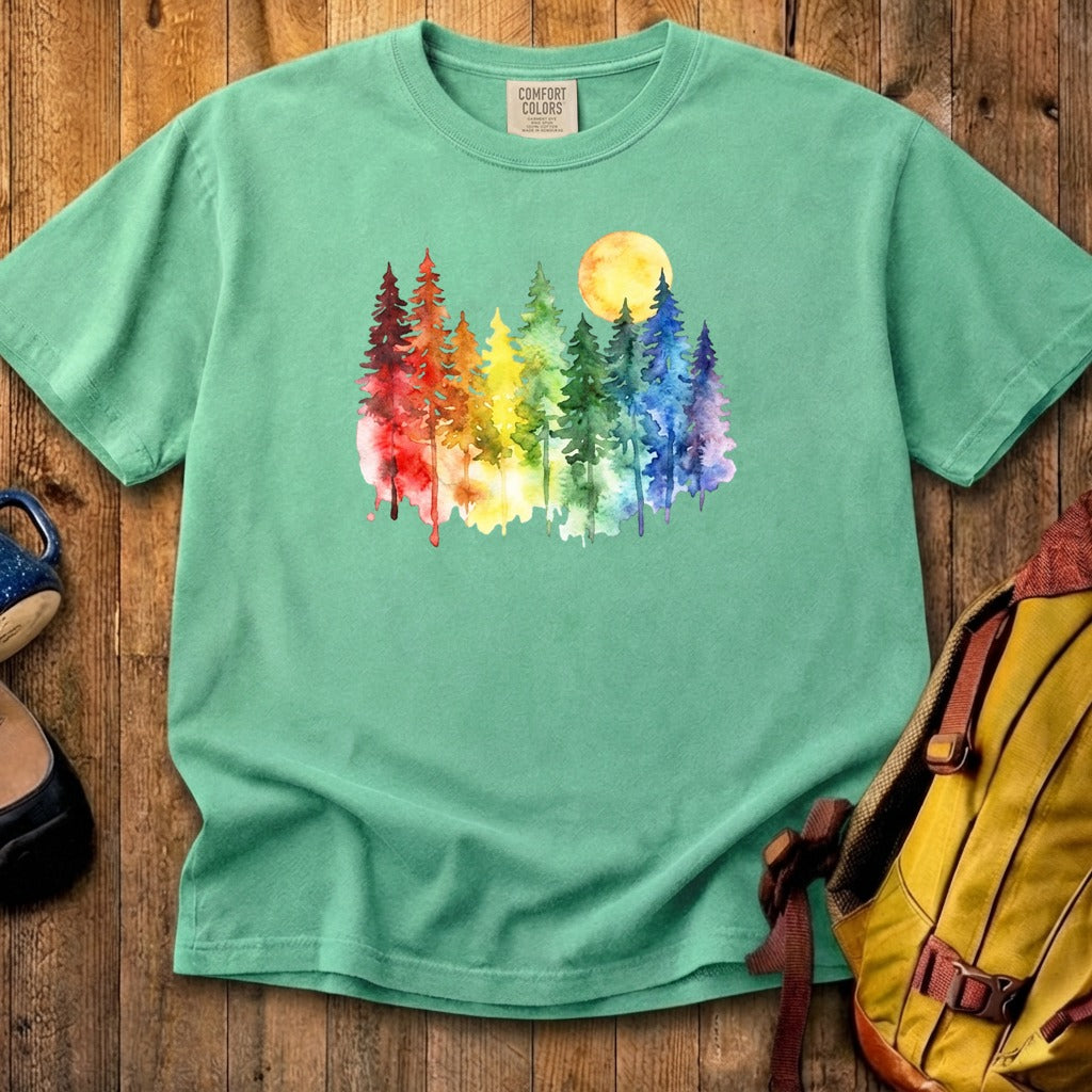 Watercolor Rainbow Forest Cotton T-Shirt