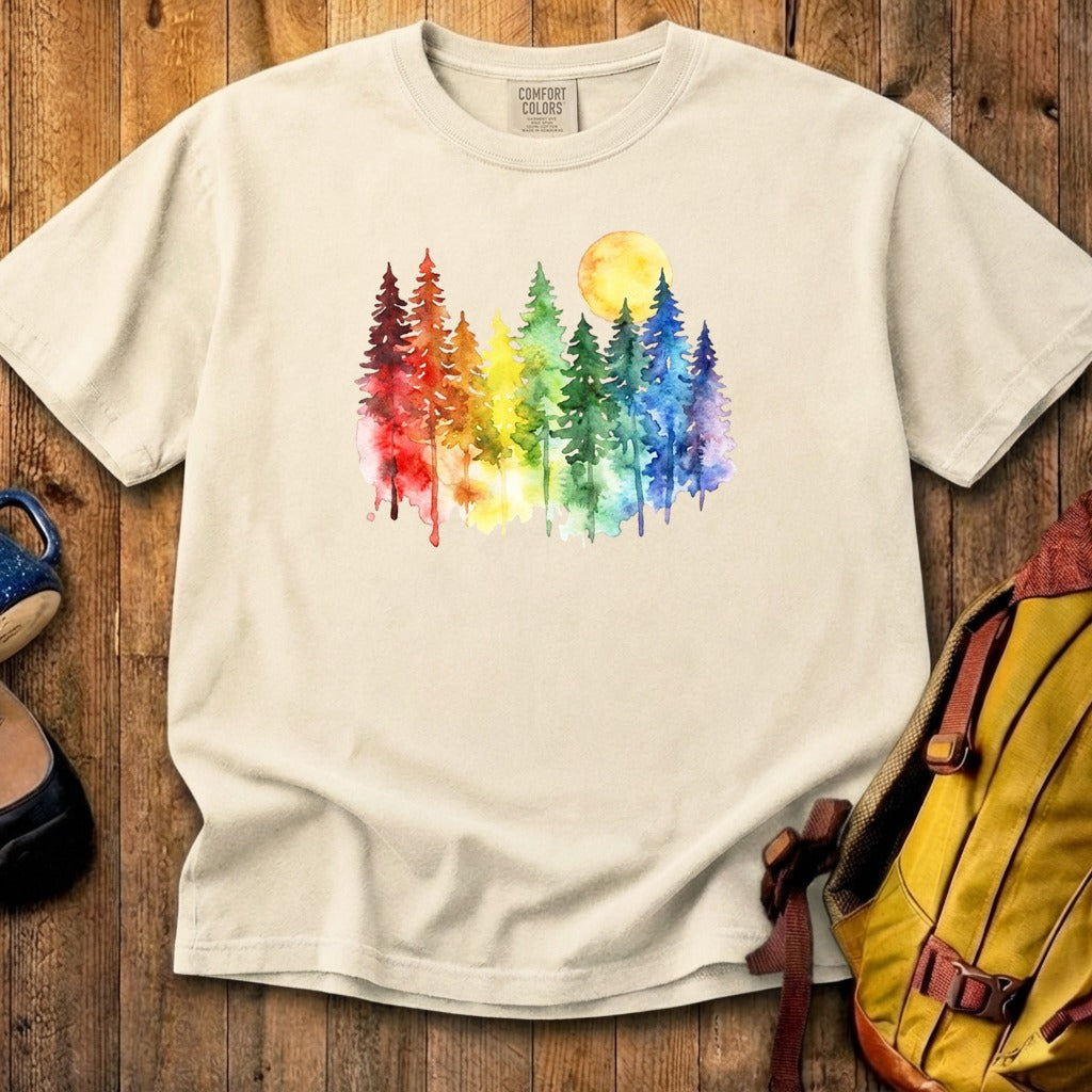 Watercolor Rainbow Forest Cotton T-Shirt