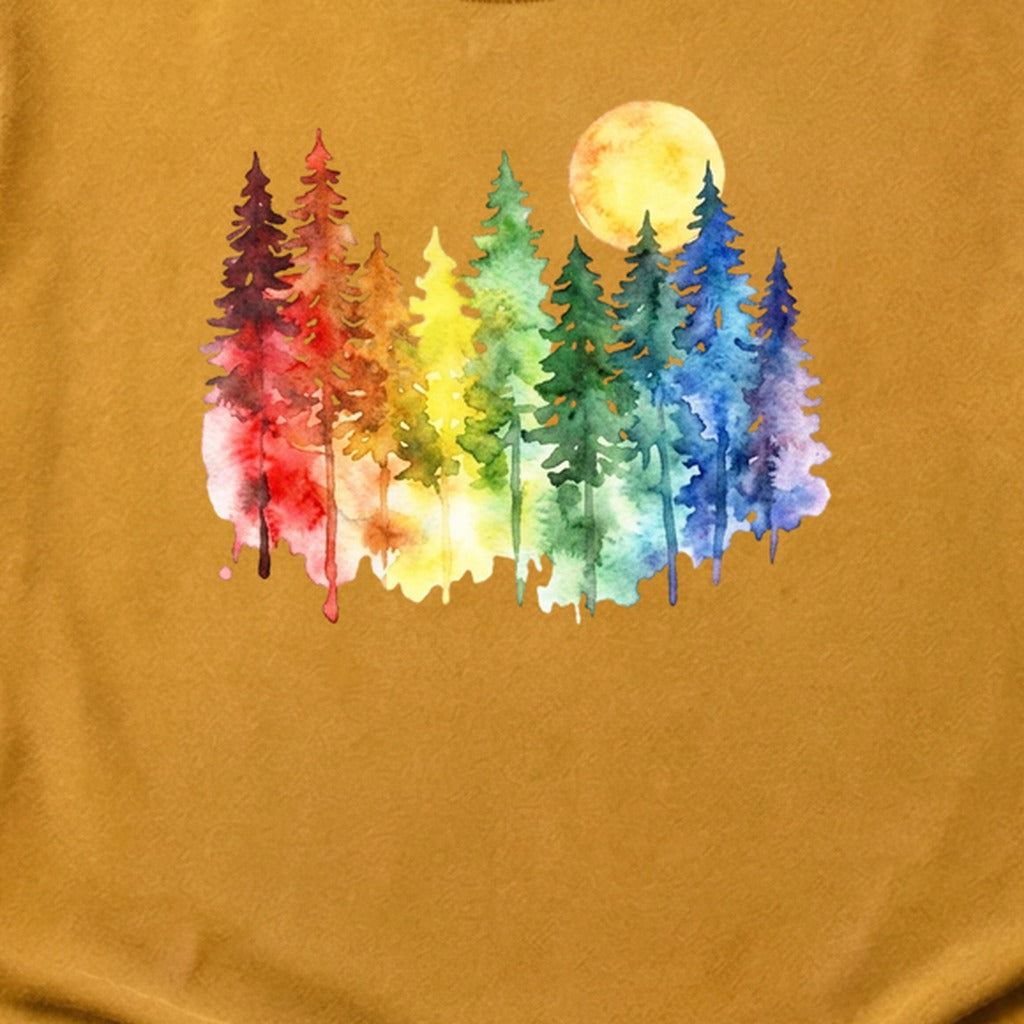 Watercolor Rainbow Forest Cotton T-Shirt