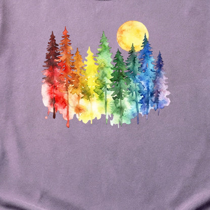 Watercolor Rainbow Forest Cotton T-Shirt