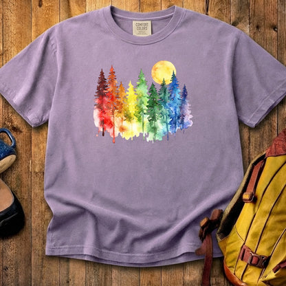 Watercolor Rainbow Forest Cotton T-Shirt