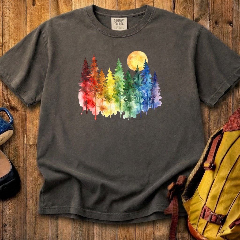 Watercolor Rainbow Forest Cotton T-Shirt