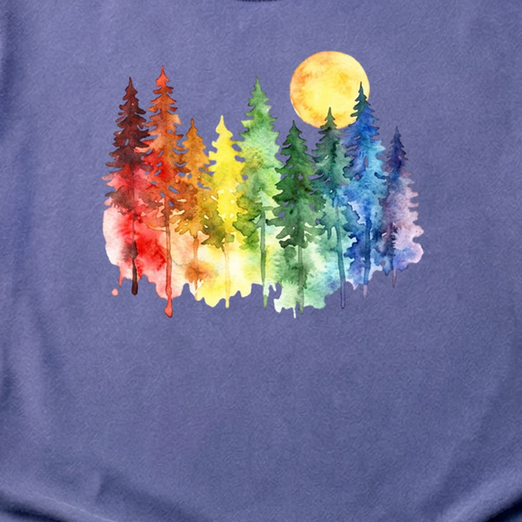 Watercolor Rainbow Forest Cotton T-Shirt
