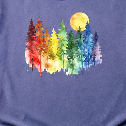 Watercolor Rainbow Forest Cotton T-Shirt
