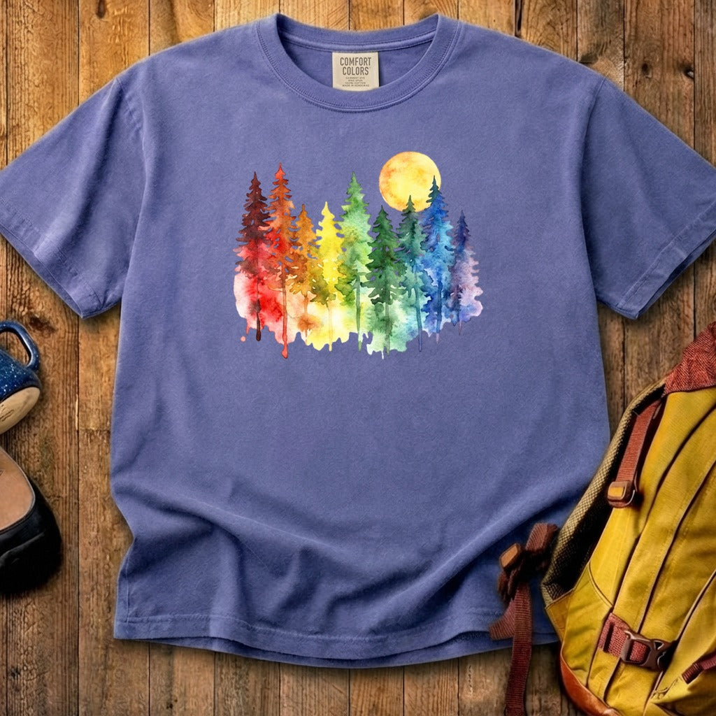Watercolor Rainbow Forest Cotton T-Shirt