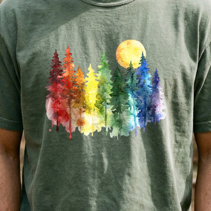 Watercolor Rainbow Forest Cotton T-Shirt