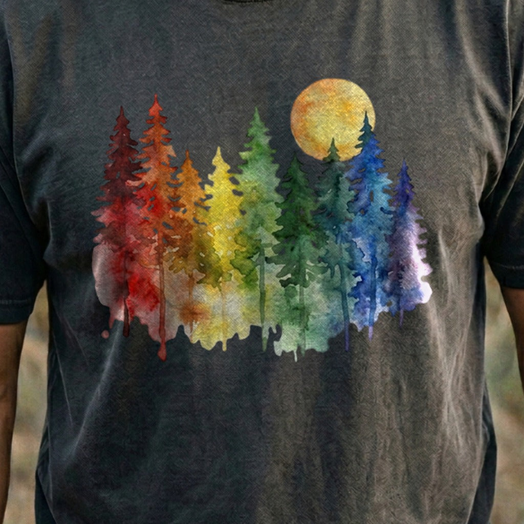 Watercolor Rainbow Forest Cotton T-Shirt