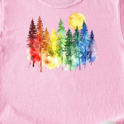 Watercolor Rainbow Forest Kids Cotton T-Shirt