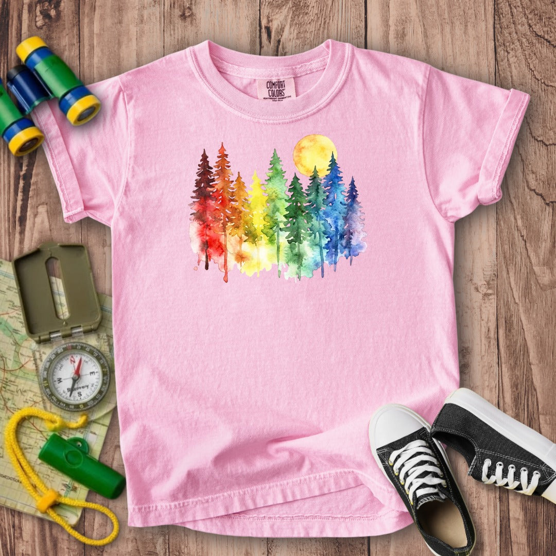 Watercolor Rainbow Forest Kids Cotton T-Shirt