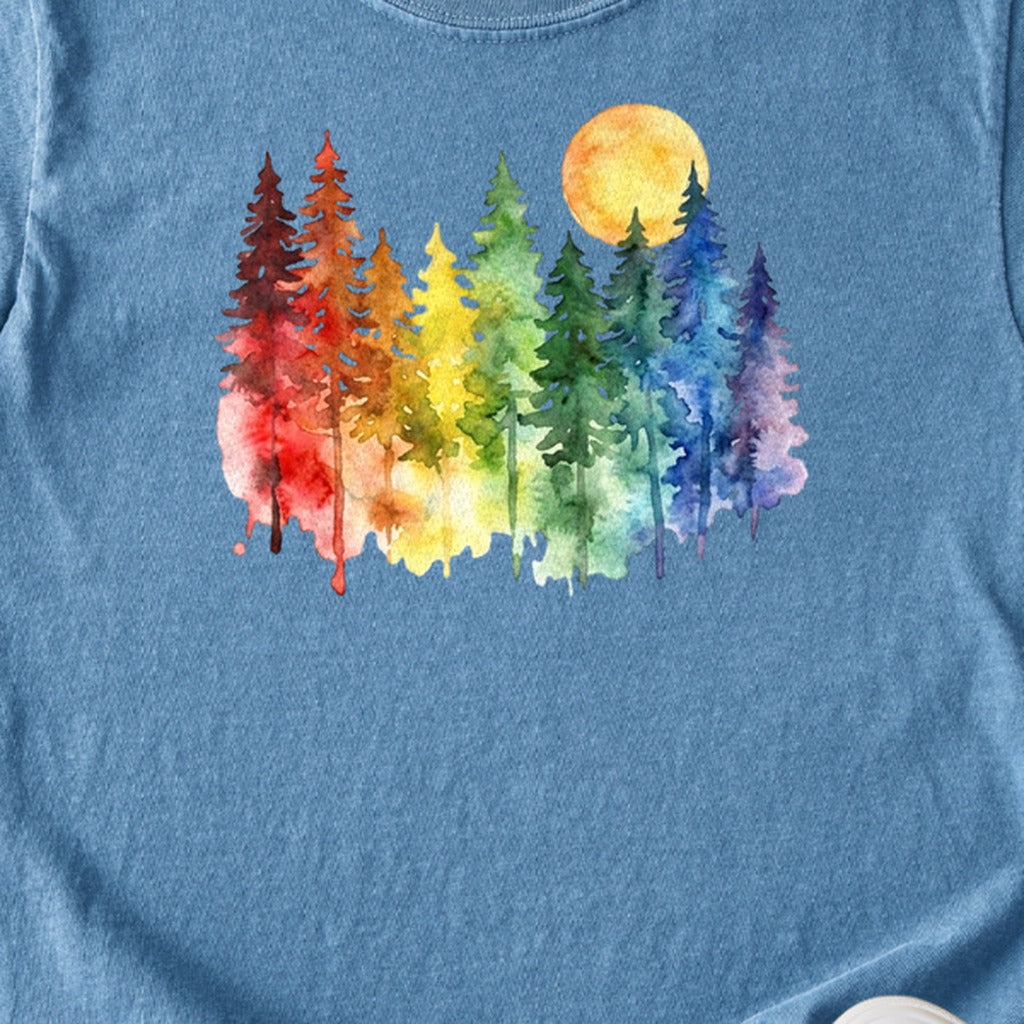 Watercolor Rainbow Forest Kids Cotton T-Shirt