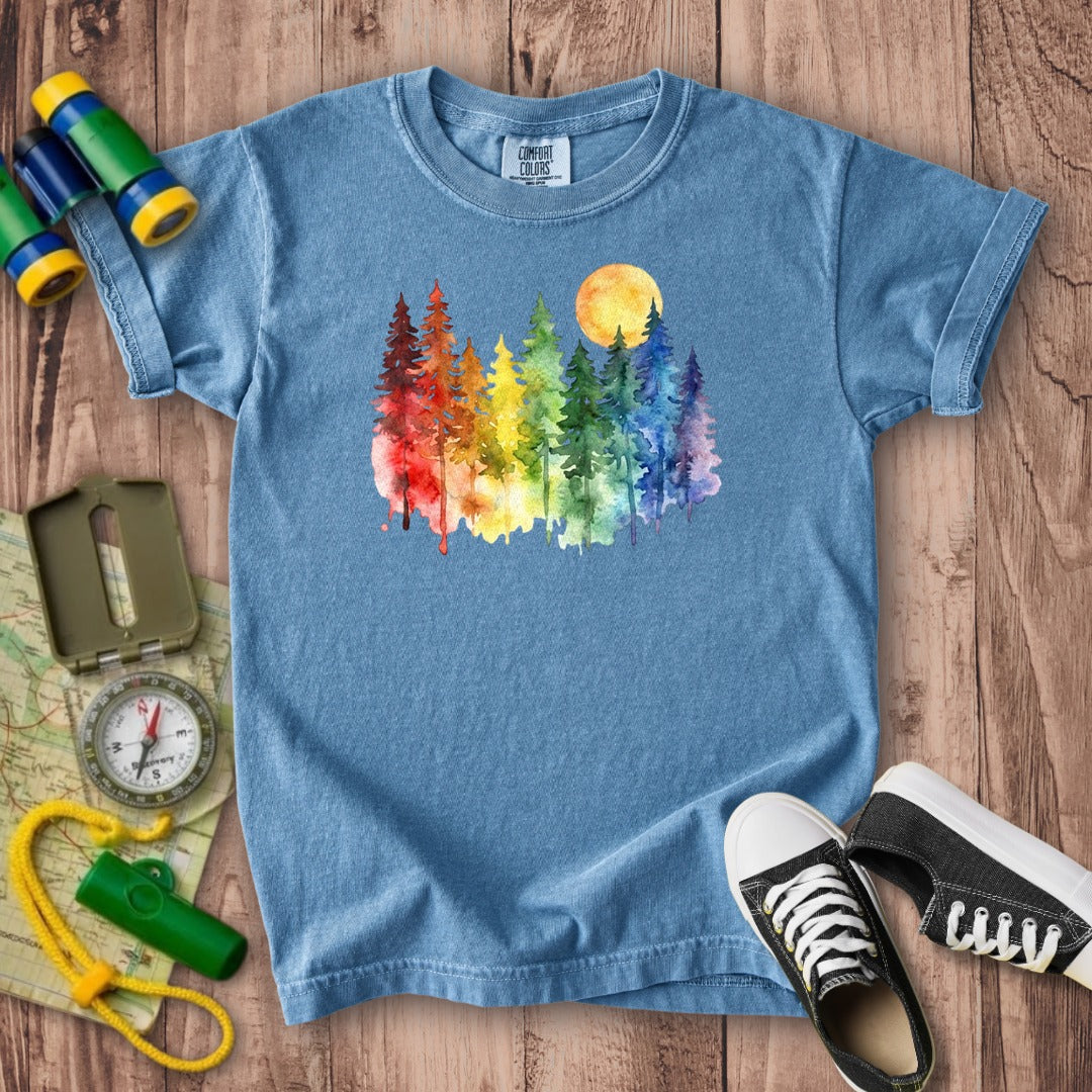 Watercolor Rainbow Forest Kids Cotton T-Shirt