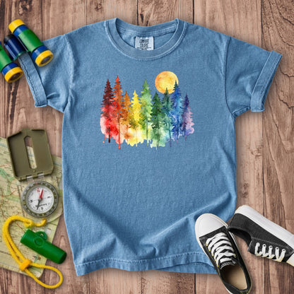 Watercolor Rainbow Forest Kids Cotton T-Shirt