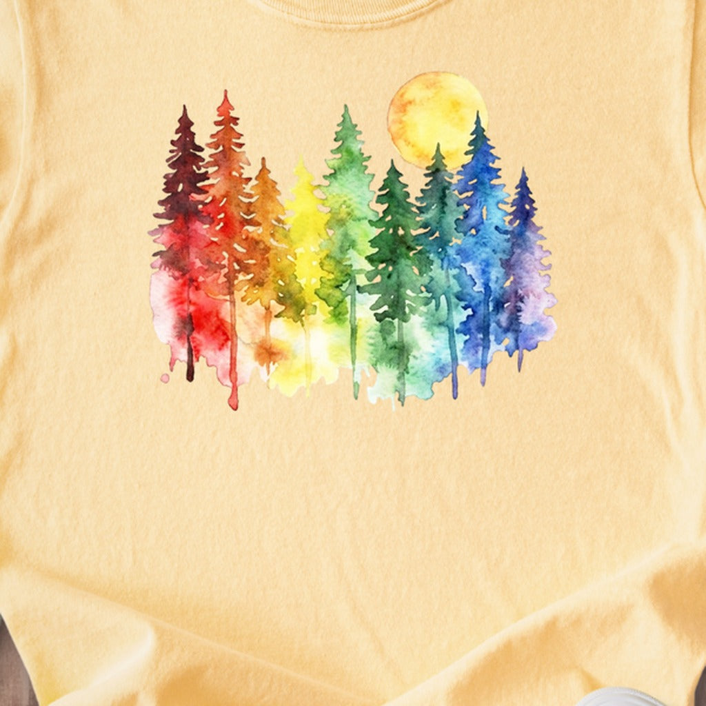 Watercolor Rainbow Forest Kids Cotton T-Shirt