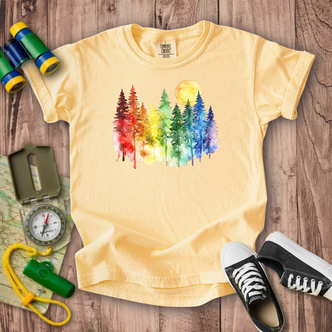 Watercolor Rainbow Forest Kids Cotton T-Shirt