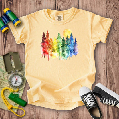 Watercolor Rainbow Forest Kids Cotton T-Shirt