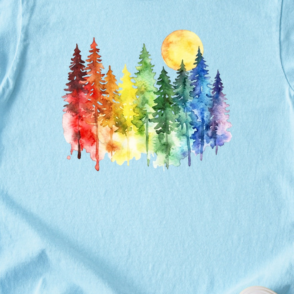 Watercolor Rainbow Forest Kids Cotton T-Shirt