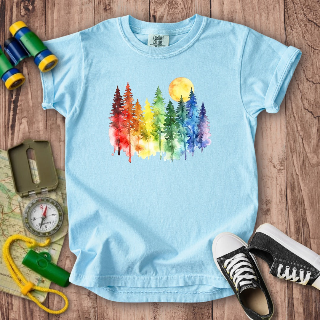 Watercolor Rainbow Forest Kids Cotton T-Shirt