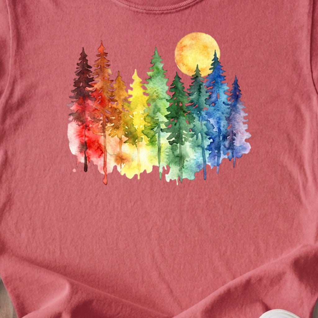 Watercolor Rainbow Forest Kids Cotton T-Shirt