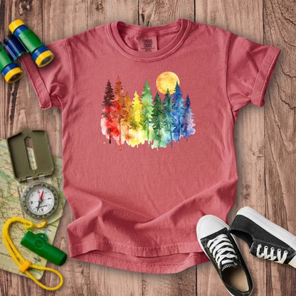 Watercolor Rainbow Forest Kids Cotton T-Shirt