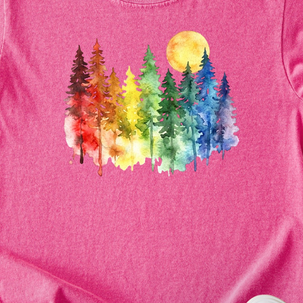Watercolor Rainbow Forest Kids Cotton T-Shirt