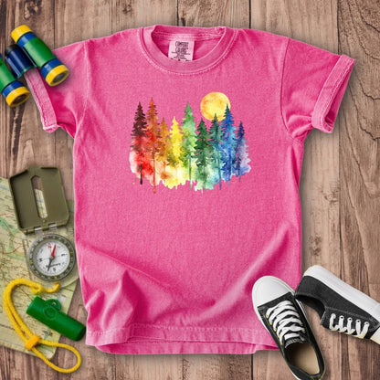 Watercolor Rainbow Forest Kids Cotton T-Shirt