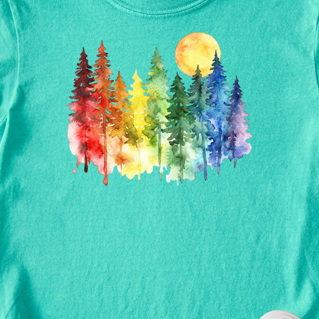 Watercolor Rainbow Forest Kids Cotton T-Shirt