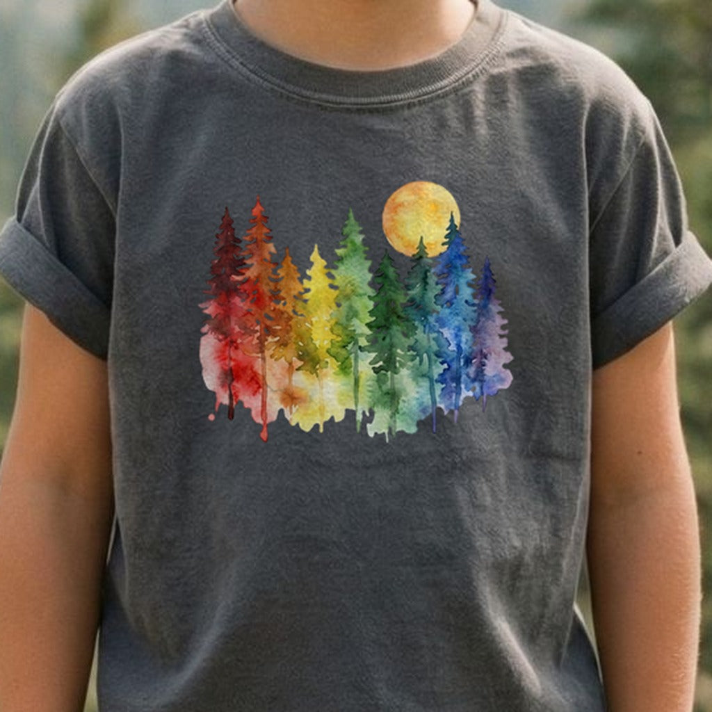 Watercolor Rainbow Forest Kids Cotton T-Shirt