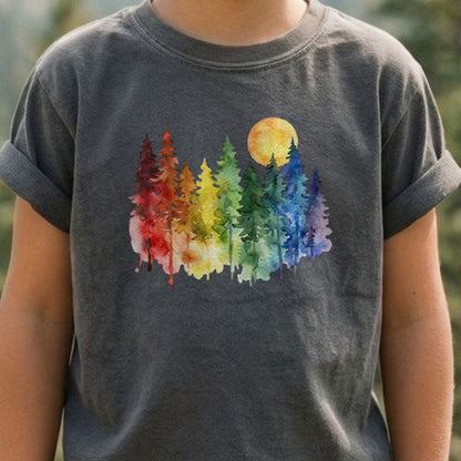 Watercolor Rainbow Forest Kids Cotton T-Shirt