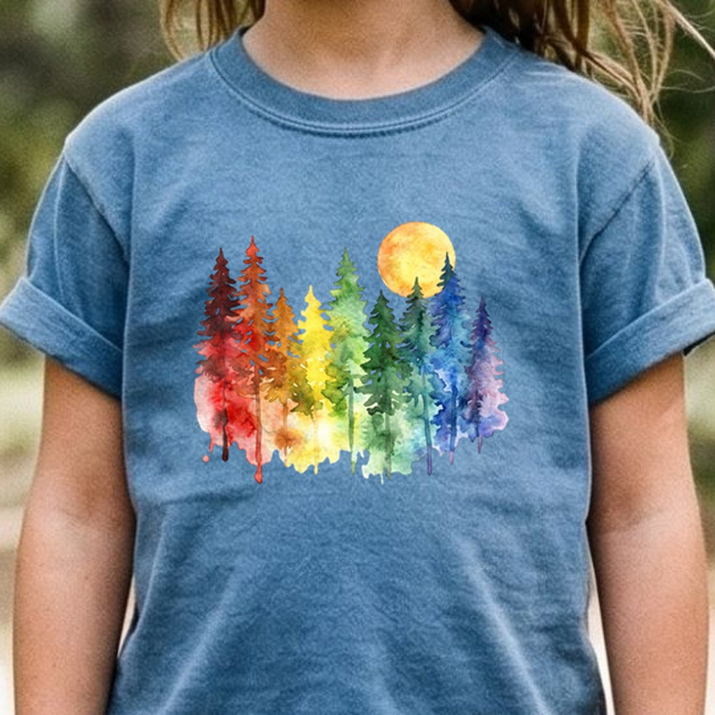 Watercolor Rainbow Forest Kids Cotton T-Shirt