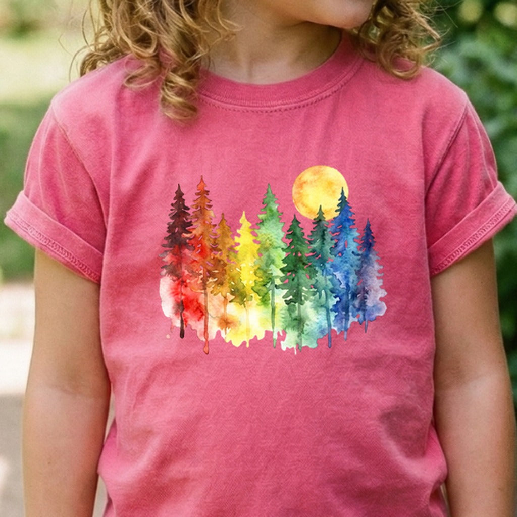 Watercolor Rainbow Forest Kids Cotton T-Shirt