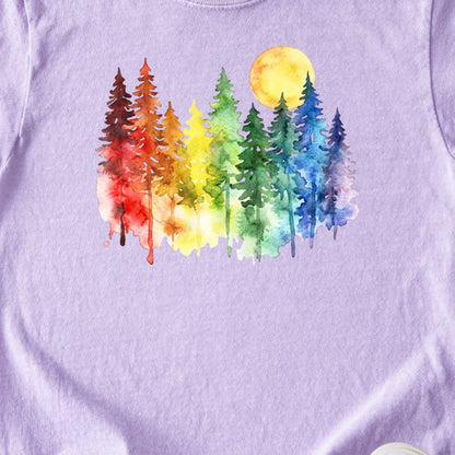 Watercolor Rainbow Forest Kids Cotton T-Shirt