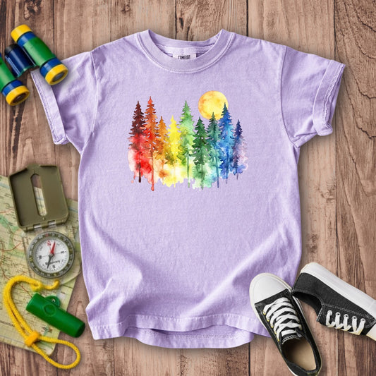 Watercolor Rainbow Forest Kids Cotton T-Shirt