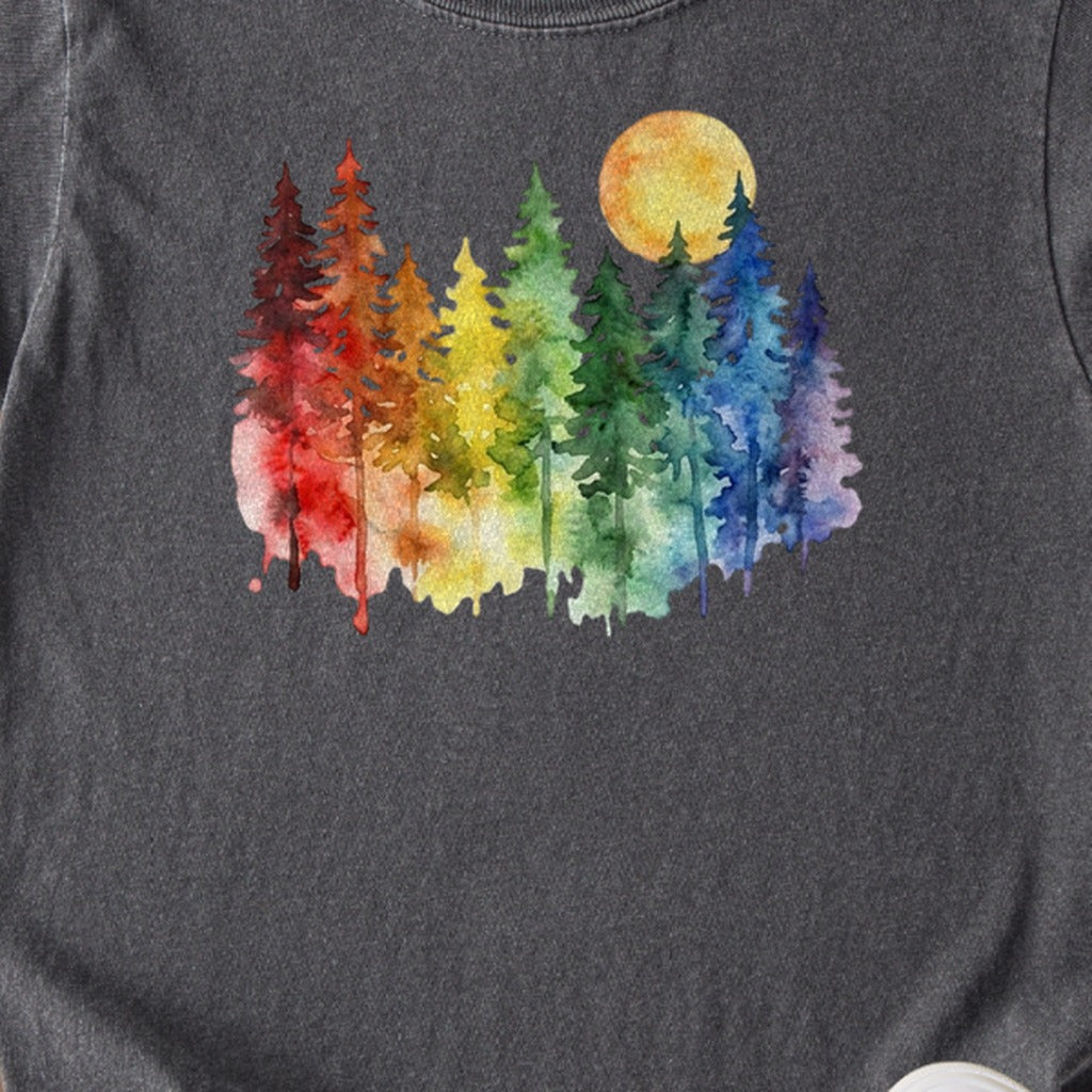 Watercolor Rainbow Forest Kids Cotton T-Shirt