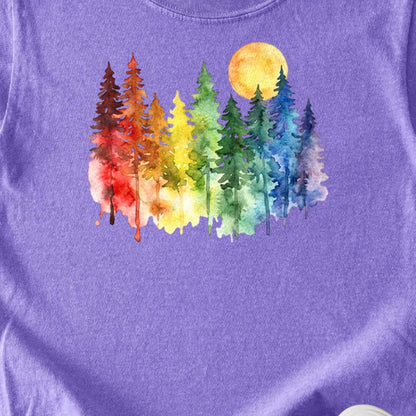Watercolor Rainbow Forest Kids Cotton T-Shirt