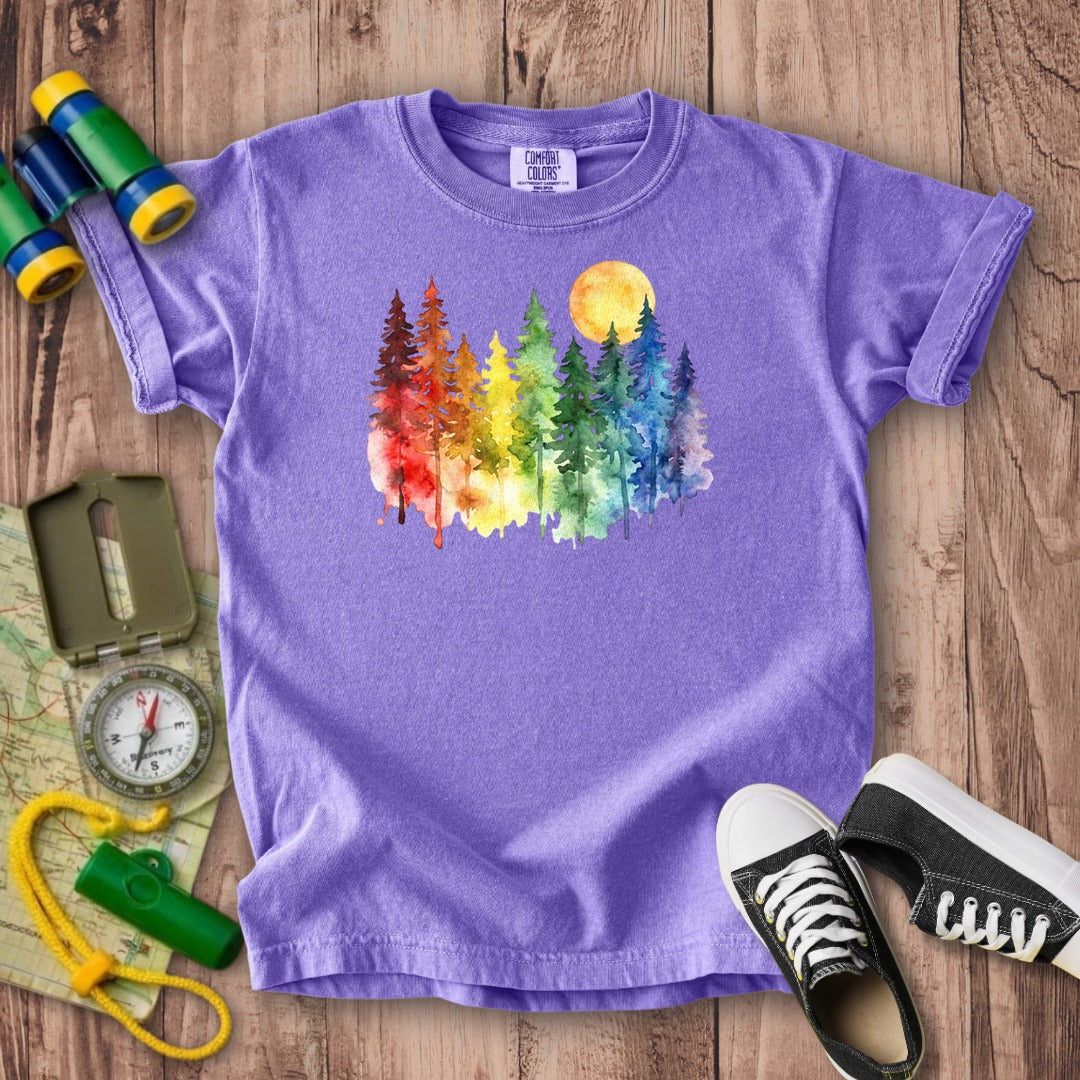 Watercolor Rainbow Forest Kids Cotton T-Shirt
