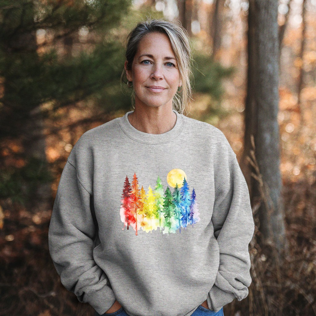 Watercolor Rainbow Forest Crewneck Sweatshirt