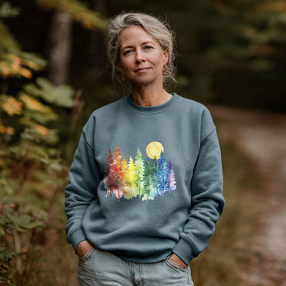 Watercolor Rainbow Forest Crewneck Sweatshirt