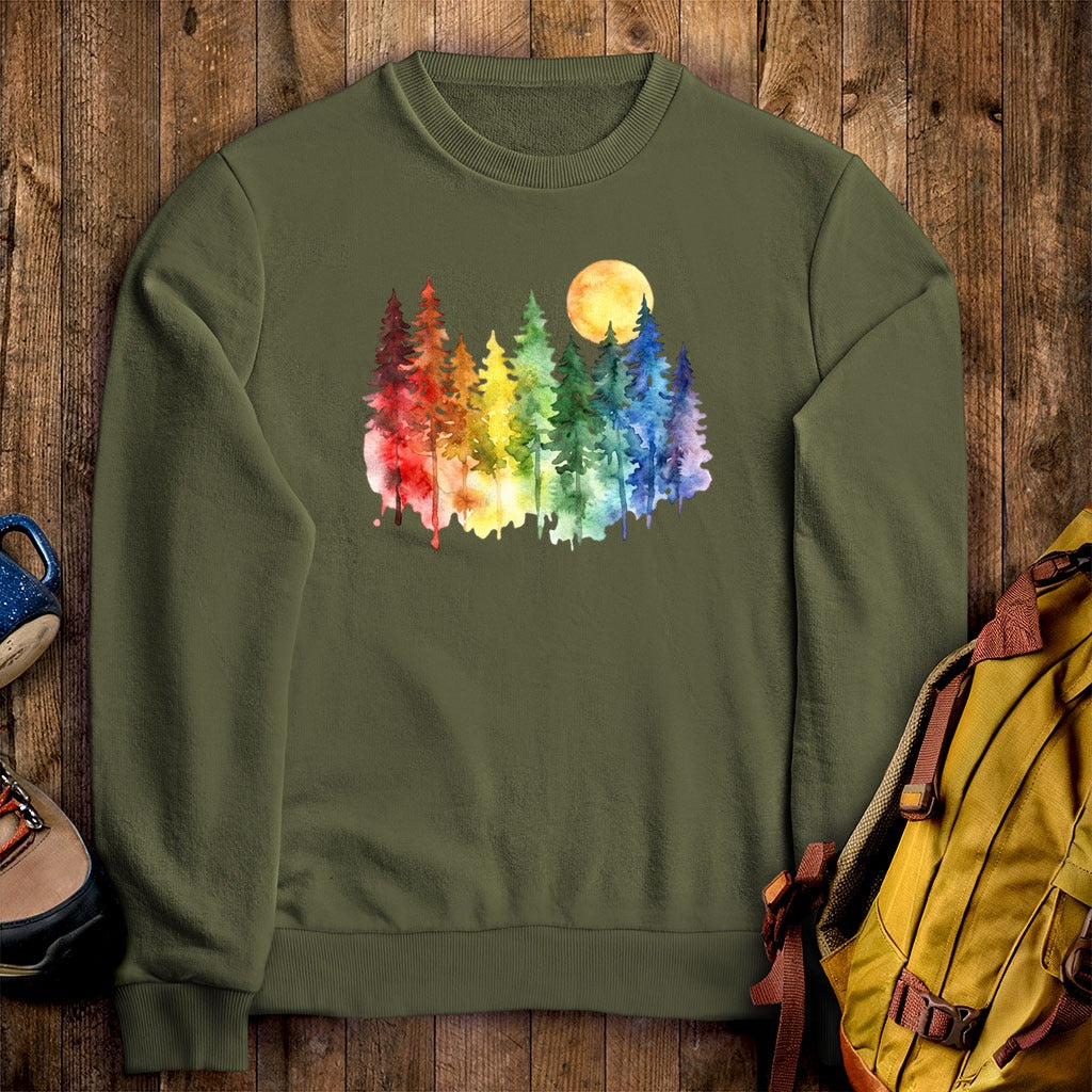Watercolor Rainbow Forest Crewneck Sweatshirt