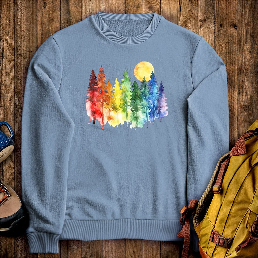 Watercolor Rainbow Forest Crewneck Sweatshirt