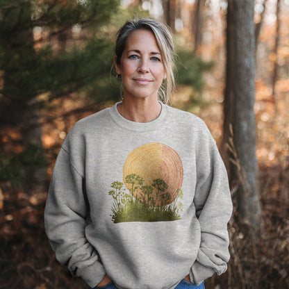 Woodcut Flower Meadow Crewneck Sweatshirt