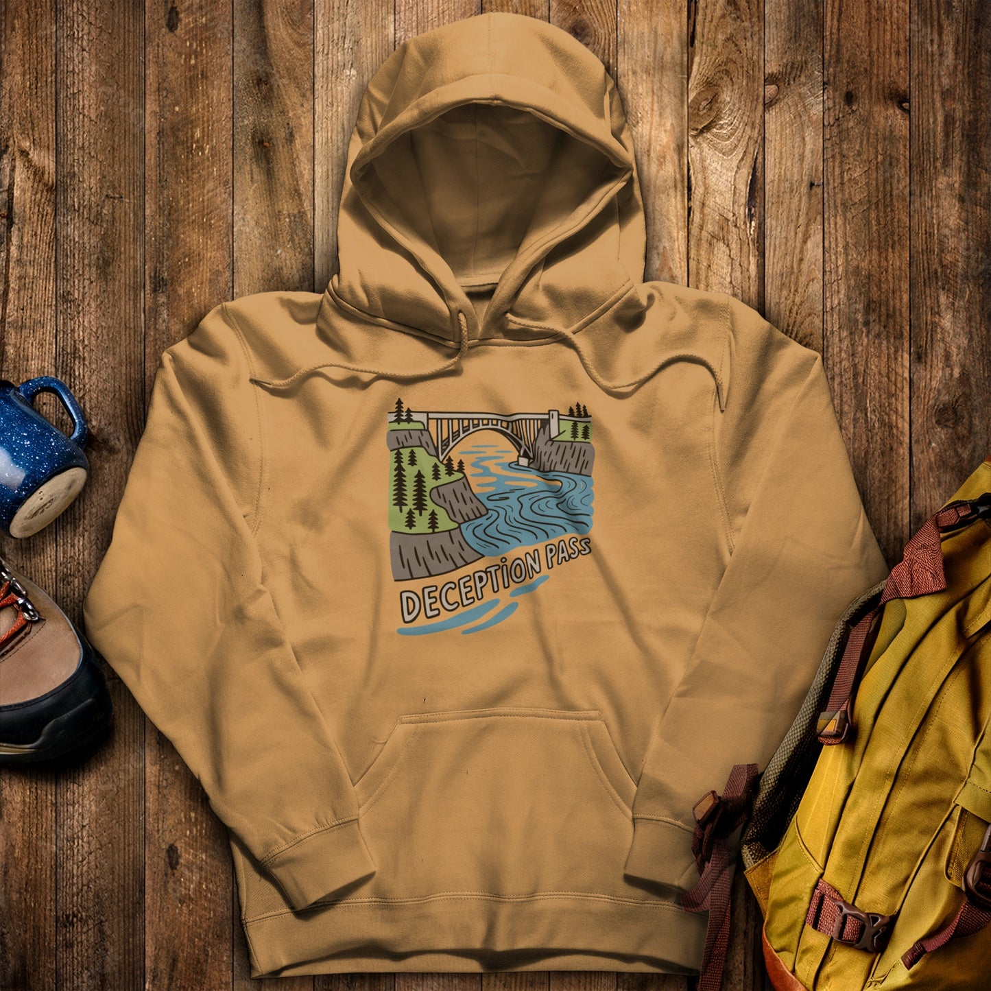 Deception Pass State Park Hoodie Mustard Adventure and Outdoors Themed Hoodie