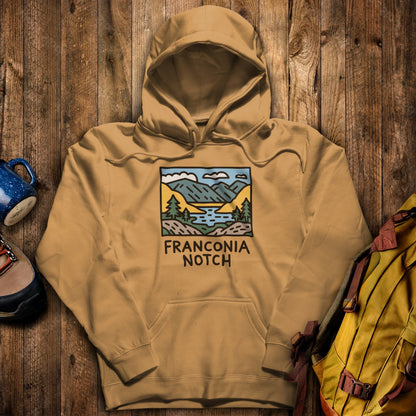 Franconia Notch State Park Hoodie Mustard Adventure and Outdoors Themed Hoodie