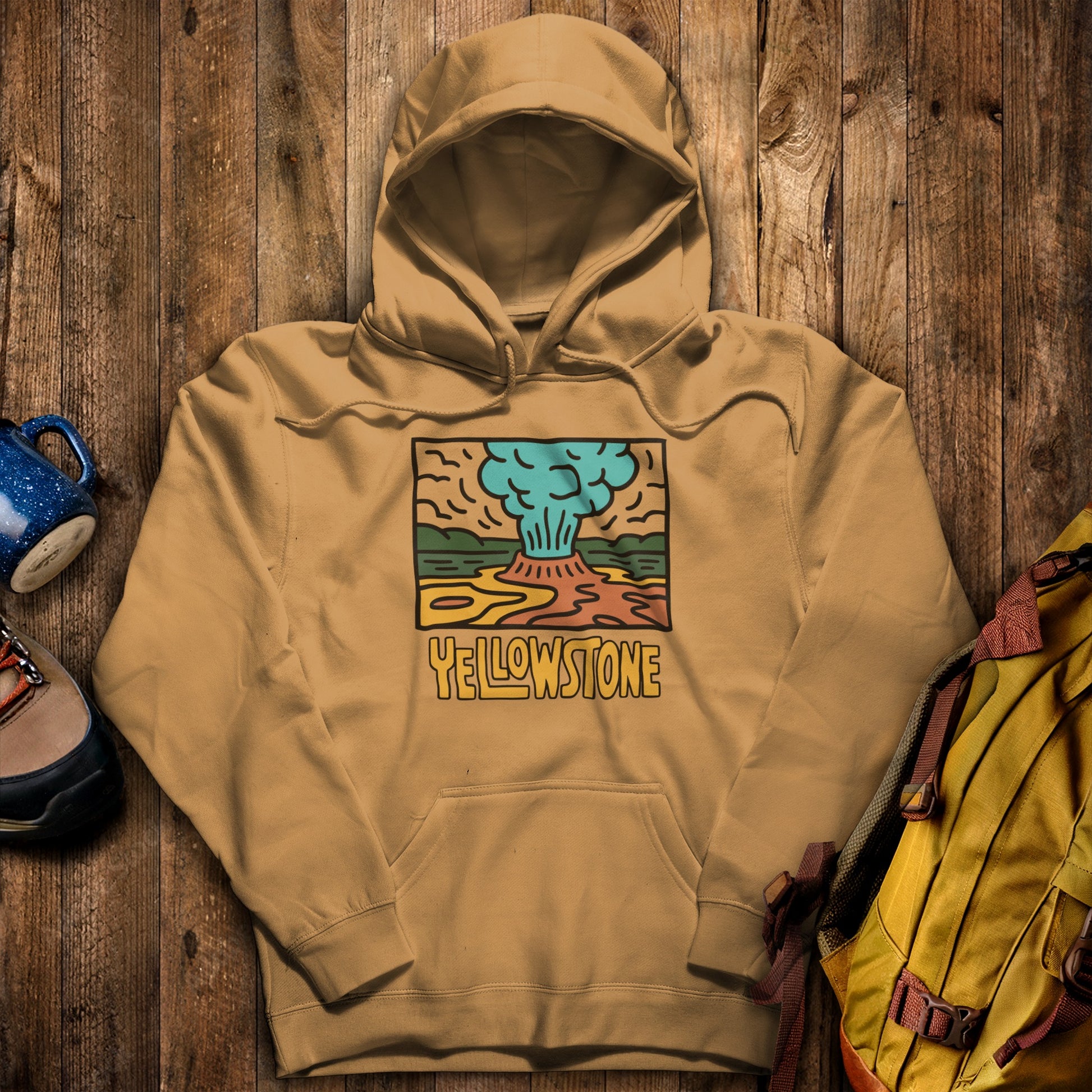 Yellowstone National Park Hoodie Mustard Adventure and Outdoors Themed Hoodie