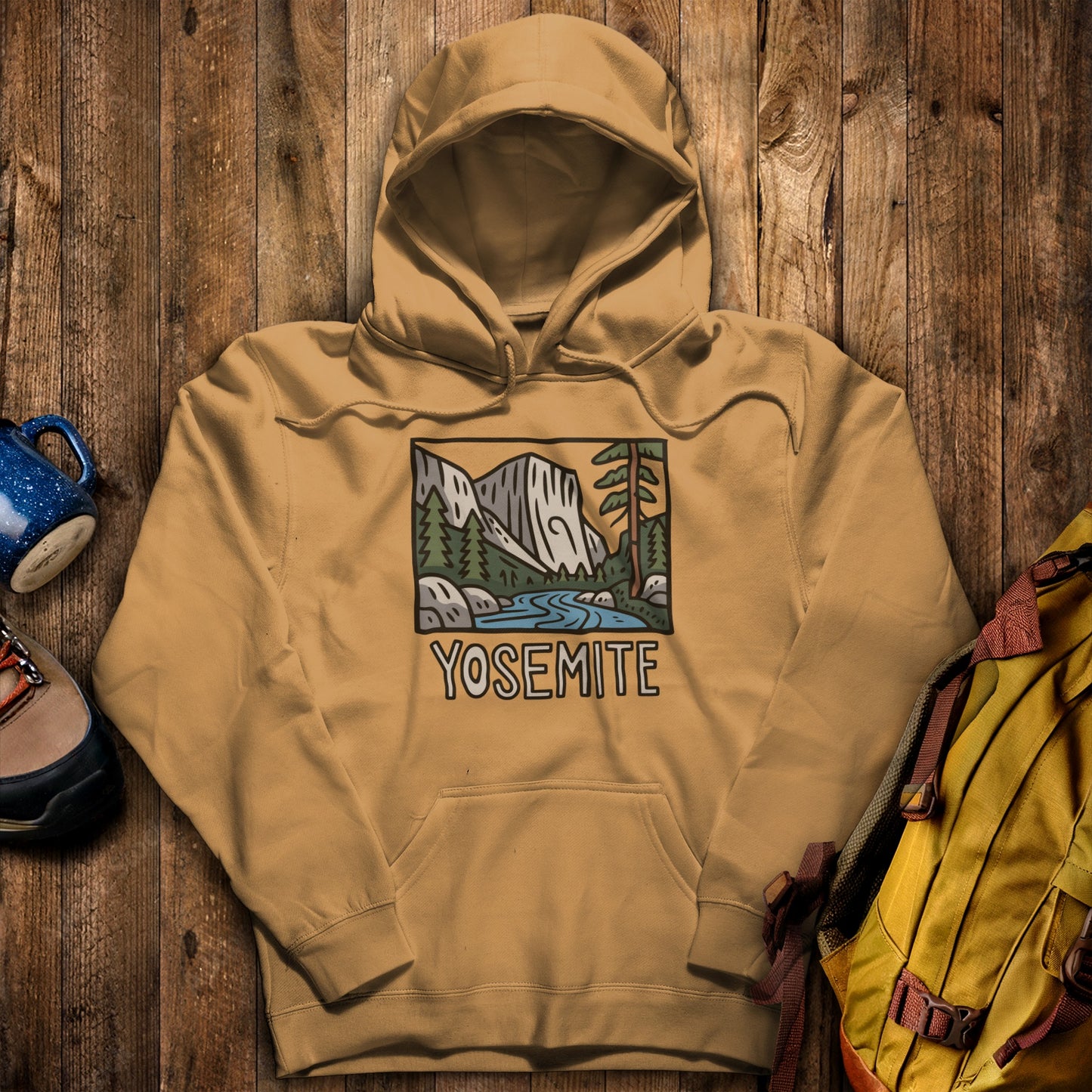 Yosemite National Park Hoodie Mustard Adventure and Outdoors Themed Hoodie