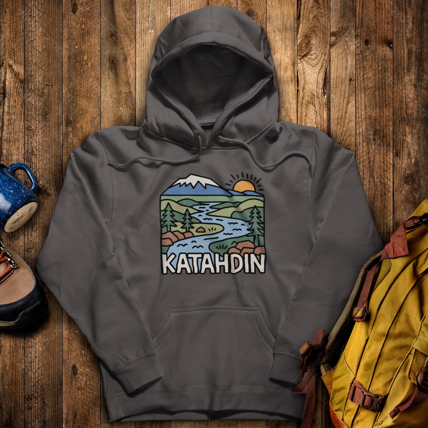 Mount Katahdin Hoodie Charcoal Adventure and Outdoors Themed Hoodie