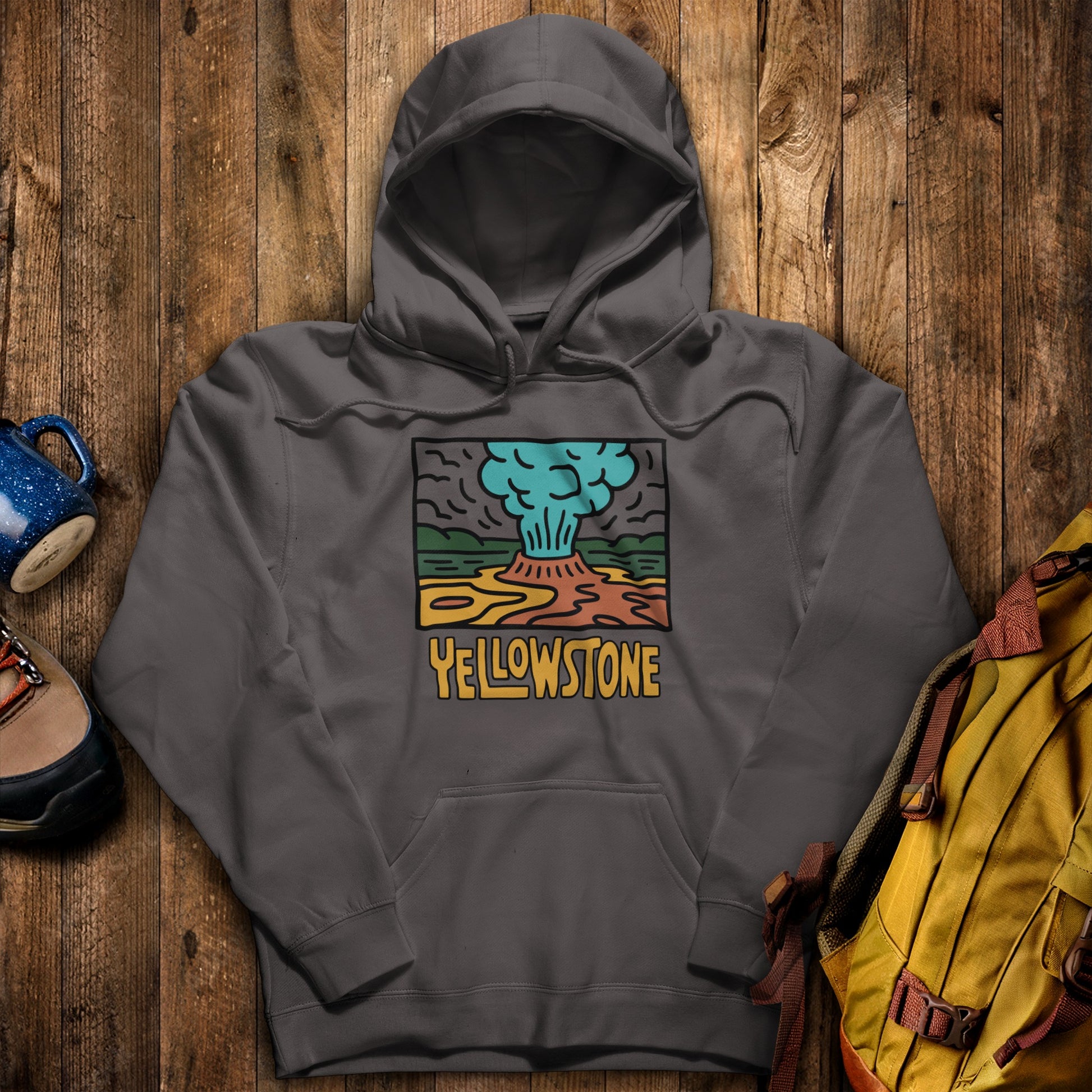 Yellowstone National Park Hoodie Charcoal Adventure and Outdoors Themed Hoodie