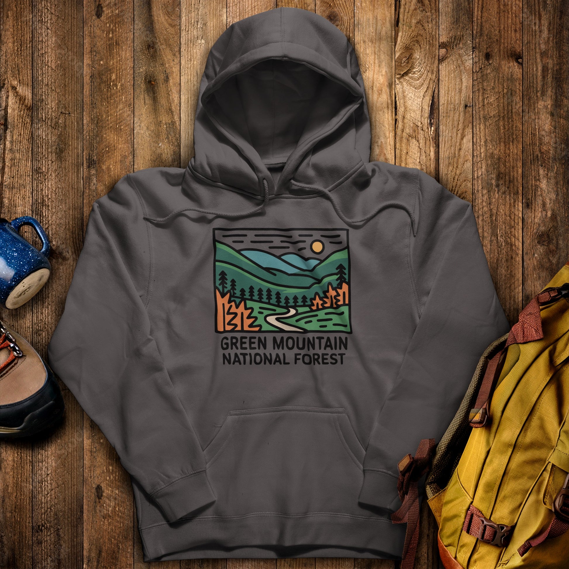 Green Mountain National Forest Hoodie Charcoal Adventure and Outdoors Themed Hoodie