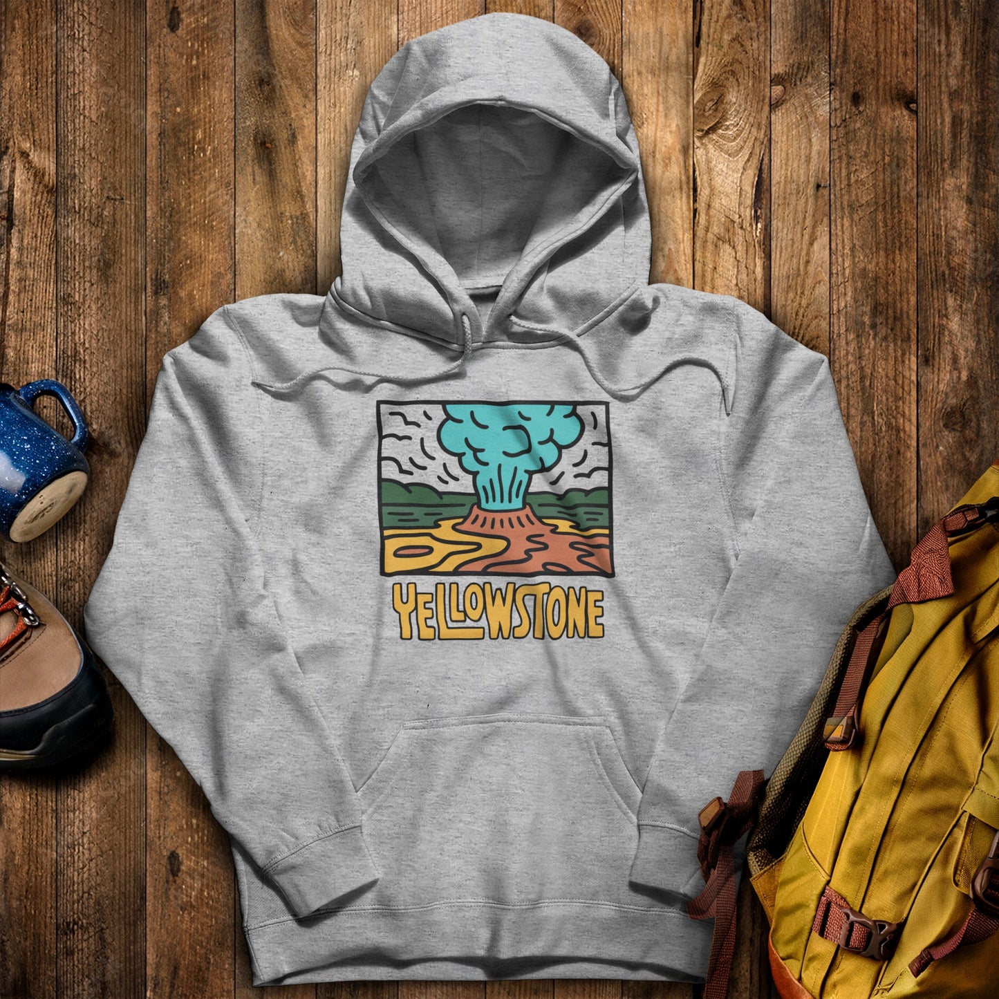 Yellowstone National Park Hoodie Sport Grey Adventure and Outdoors Themed Hoodie