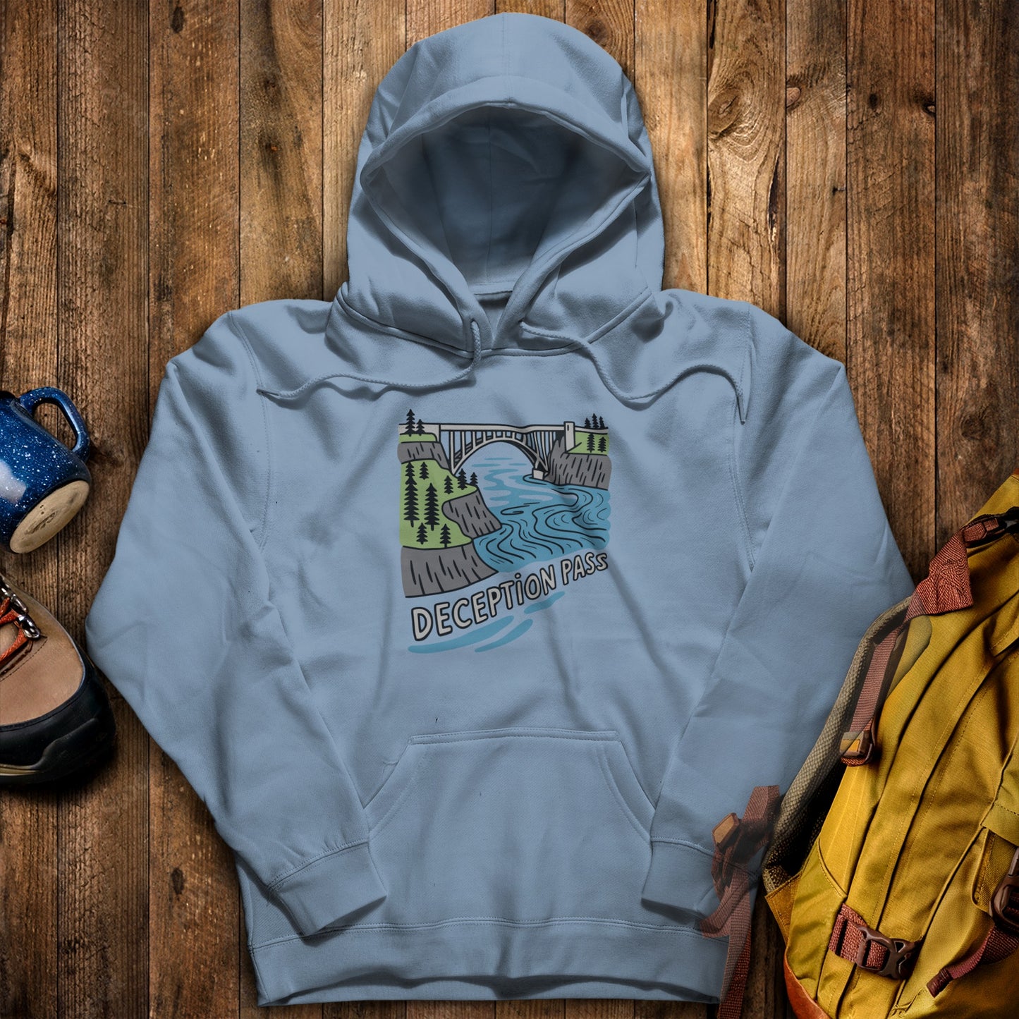 Deception Pass State Park Hoodie Stone Blue Adventure and Outdoors Themed Hoodie